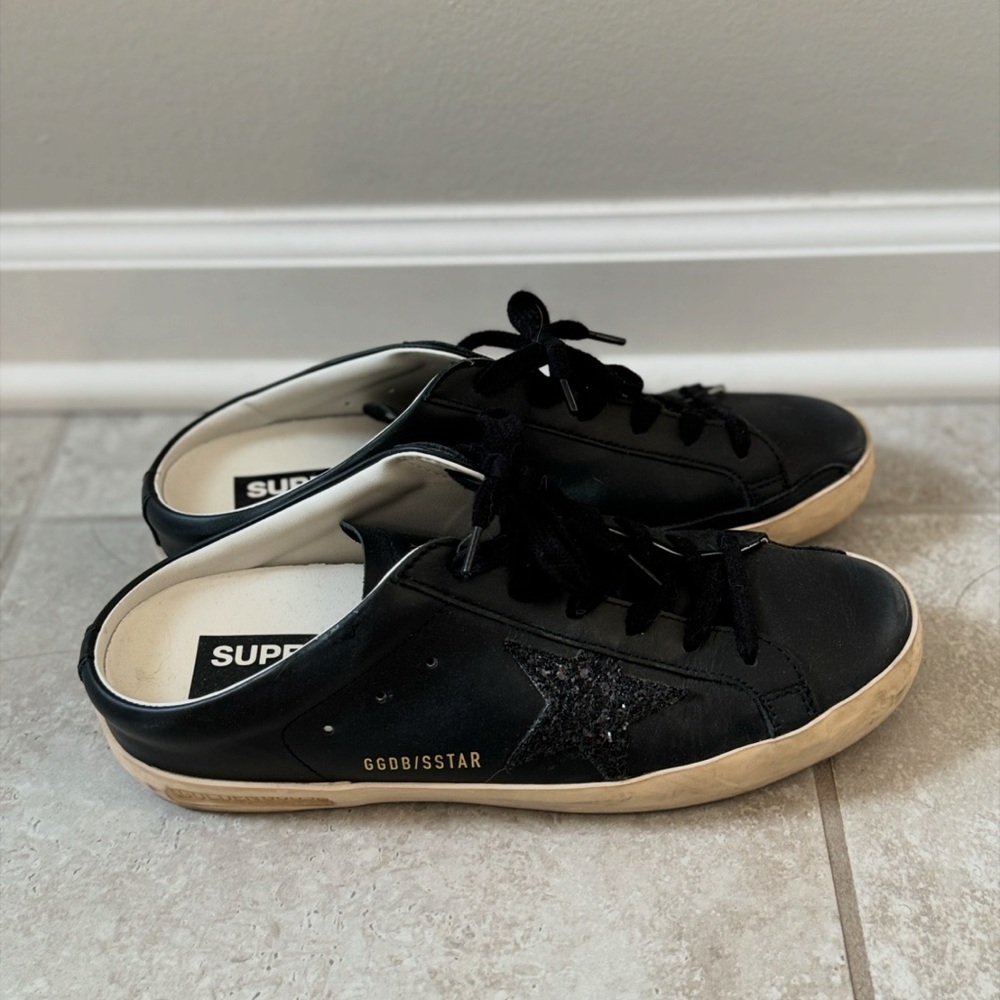 Golden Goose Black Leather Super Star Lace Up Mule Sneakers Size 40 - Picture 4 of 9